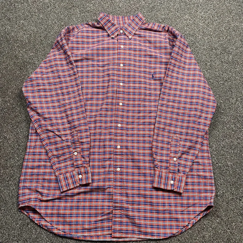 Polo Ralph Lauren Plaid Button Down Shirt Mens 2XLT Tall Orange Blue Cotton